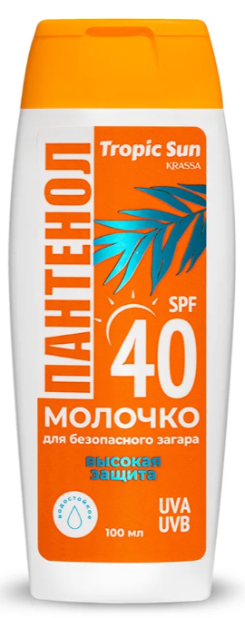 Krassa Tropic Sun Молочко Барьер для безопасного загара с пантенолом, молочко солнцезащитное, 100 мл, 1 шт, SPF 40 фото