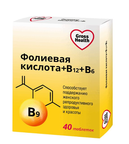 Gross Health Фолиевая кислота+В12+В6, таблетки, 40 шт. фото