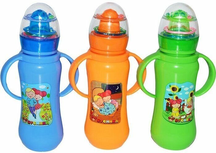 Бусинка Бутылочка с ручками и погремушкой, 250 мл, 1 шт, арт. 1832 фото