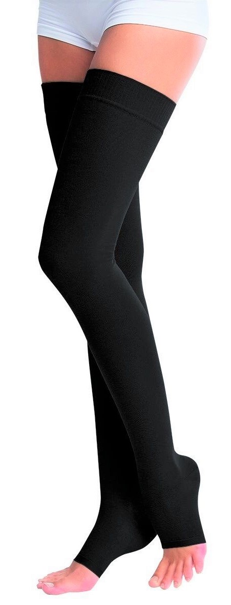Чулки компрессионные кругловязаные до бедра с открытым мыском, 1 класс компрессии, р. 3, 1 шт, черного цвета фото