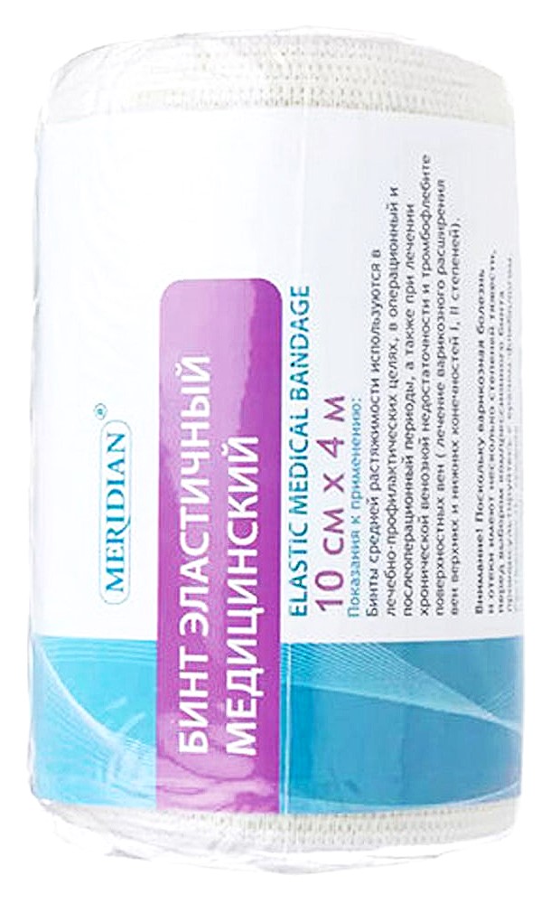 Meridian Бинт медицинский эластичный, 10 см х 4 м, 1 шт, средней растяжимости фото