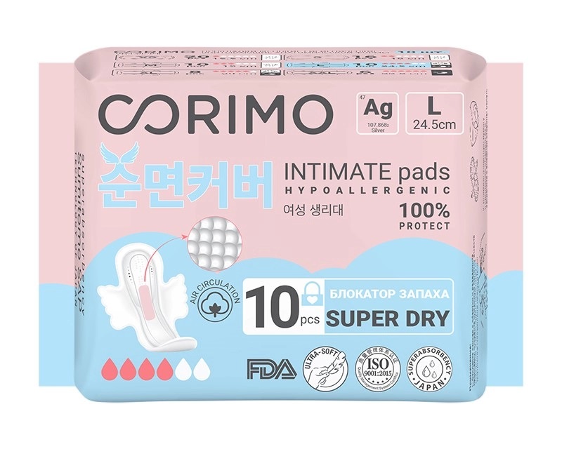 Corimo прокладки впитывающие женские гигиенические анатомической формы, р. L, прокладки гигиенические, 10 шт, 4 капли фото