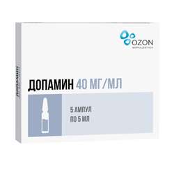 Допамин, 40 мг/мл, концентрат для приготовления раствора для инфузий, 5 мл, 5 шт. фото