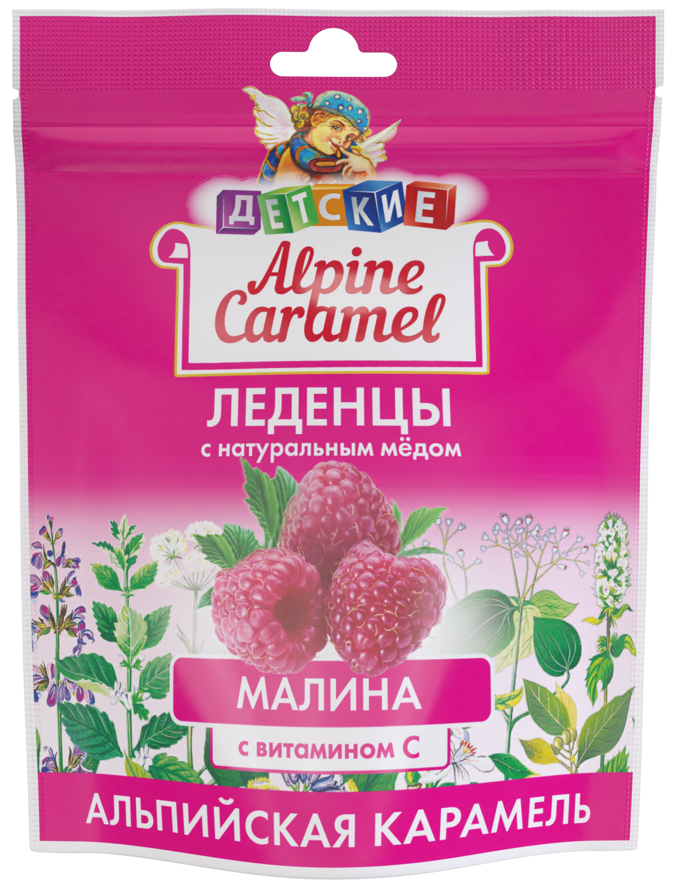 Альпийская карамель Детские леденцы с натуральным медом, леденцы, 75 г, 1 шт, малина фото