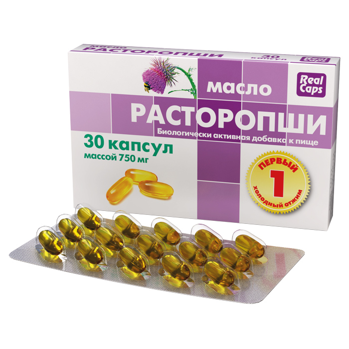 Масло расторопши первый холодный отжим, 750 мг, капсулы, 30 шт. фото