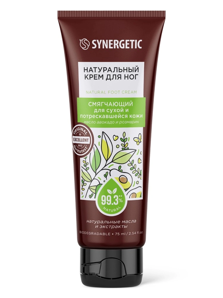 Synergetic Крем для ног натуральный смягчающий для сухой и потрескавшейся кожи, крем, 75 мл, 1 шт. фото