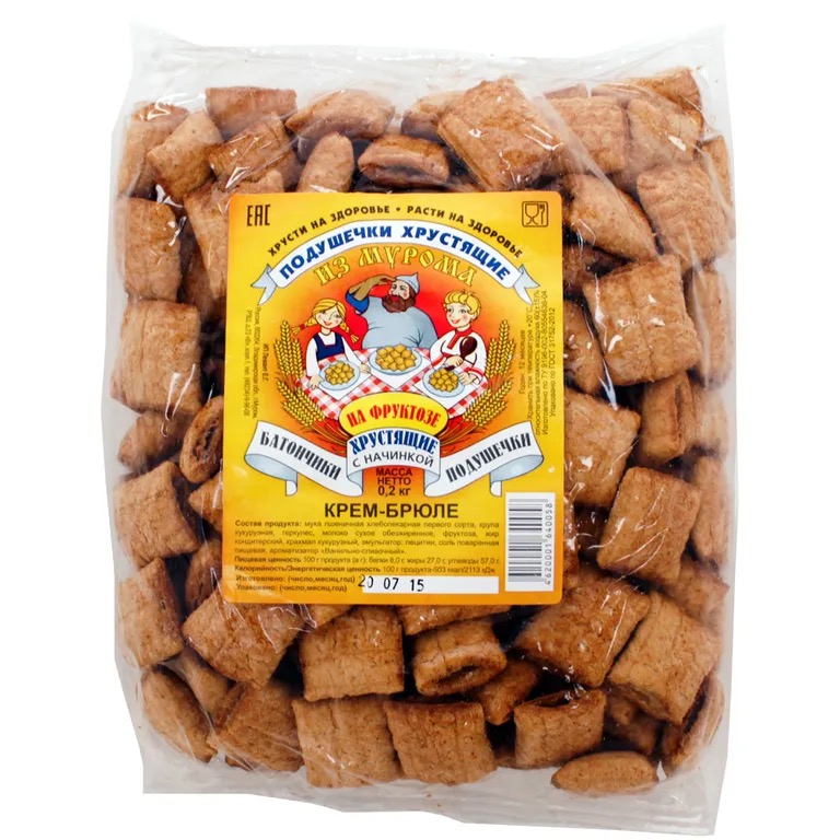 Подушечки хрустящие из Мурома на фруктозе, 200 г, 1 шт, крем-брюле фото