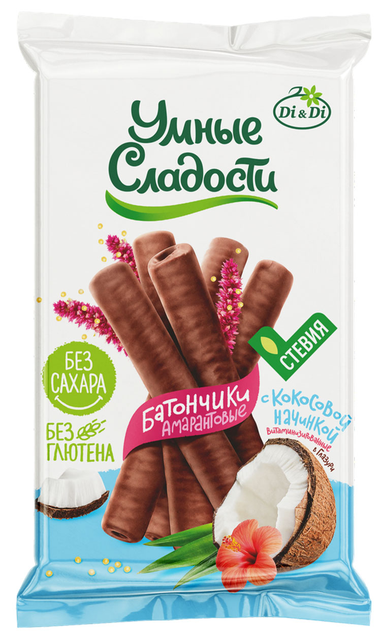 Умные сладости амарантовые батончики в темной глазури, батончик, 110 г, 1 шт, кокосовая начинка фото
