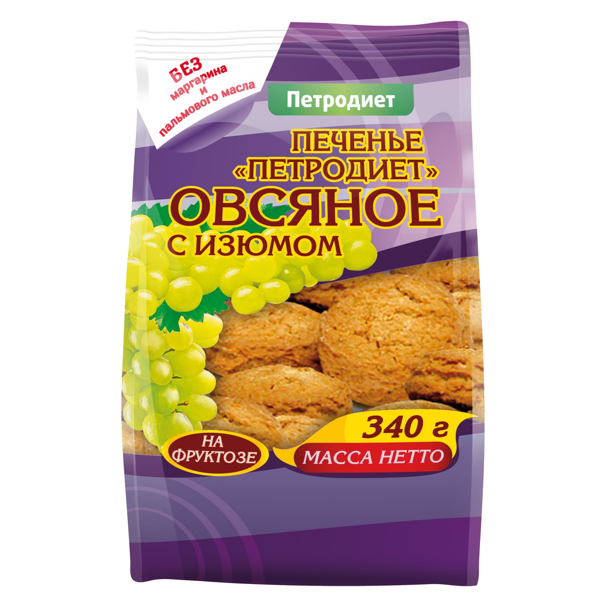 Печенье овсяное с изюмом на фруктозе, 340 г, 1 шт. фото