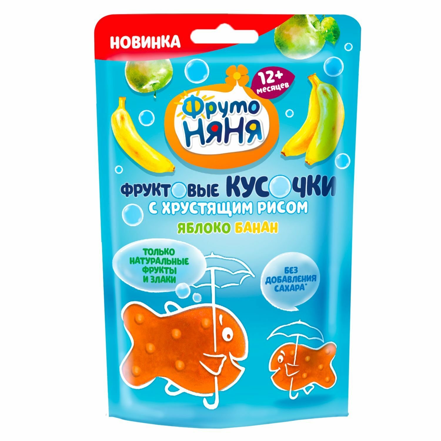 Фрутоняня Фруктовые кусочки без сахара, 12 г, 1 шт, с хрустящим рисом, яблоко + банан фото