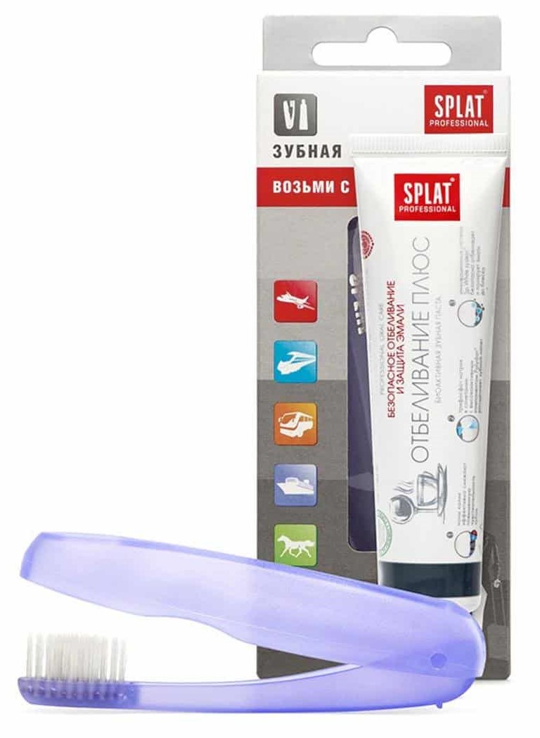 Splat Набор дорожный, набор, 1 шт, зубная паста Отбеливание плюс 40 мл + складная щетка фото