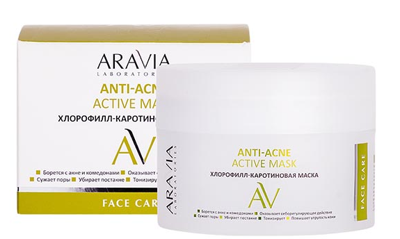 Aravia Laboratories Anti-Acne Маска для лица, маска для лица, 150 мл, 1 шт, хлорофилл-каротиновая фото