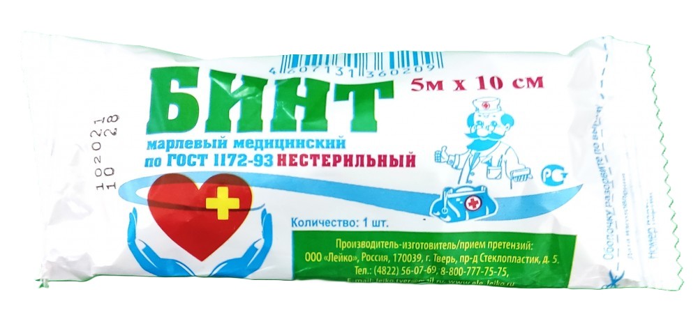 Leiko Бинт марлевый, 10 см х 5 м, 1 шт, нестерильно фото