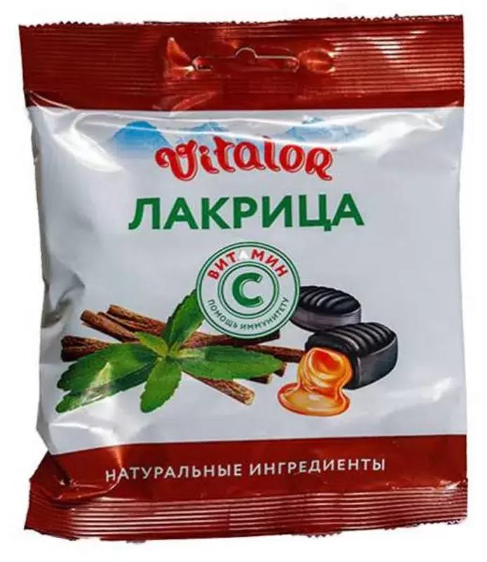 Виталор с витамином С, леденцы, 60 г, 1 шт, лакрица фото