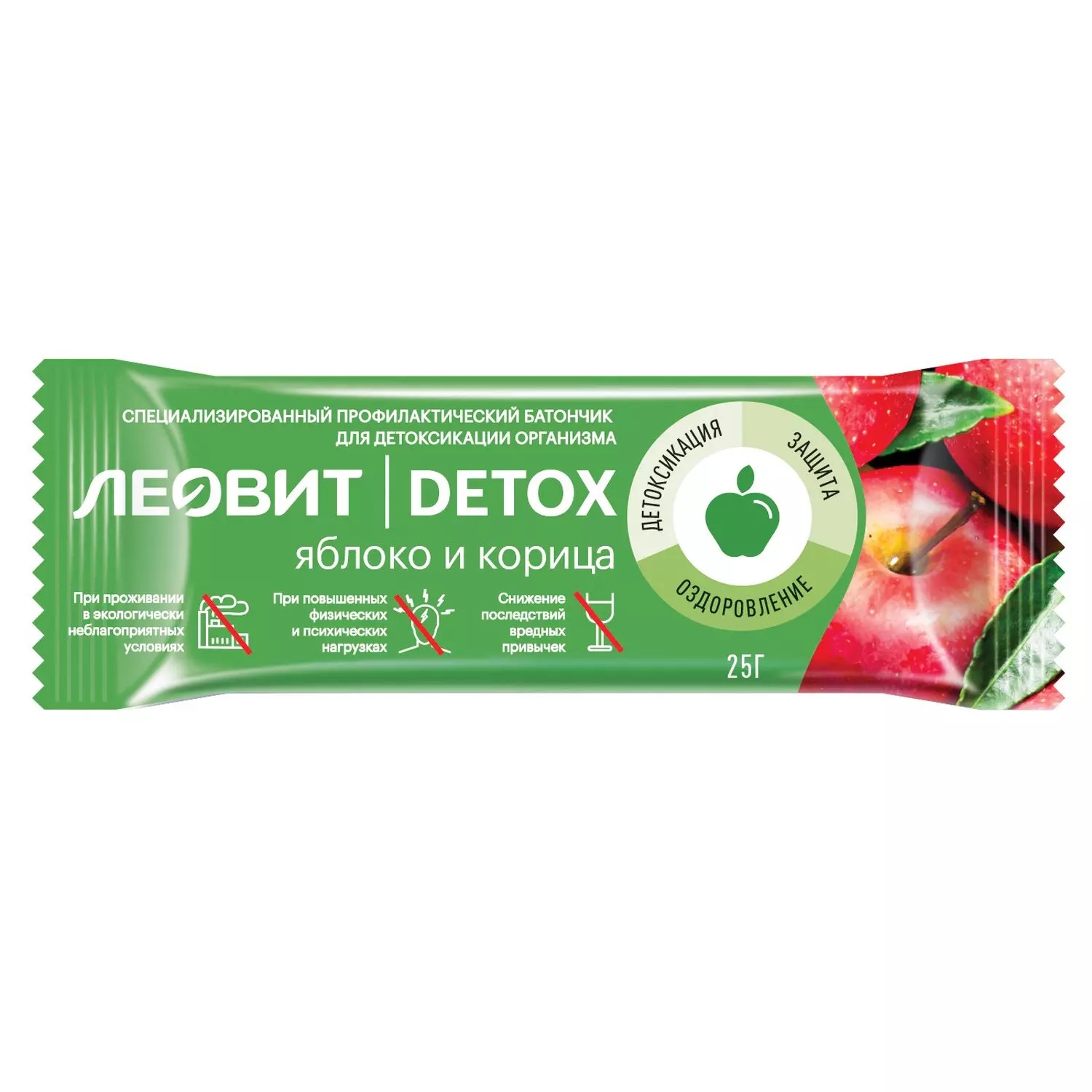 Леовит Detox, батончик, 25 г, 1 шт, яблоко + корица фото