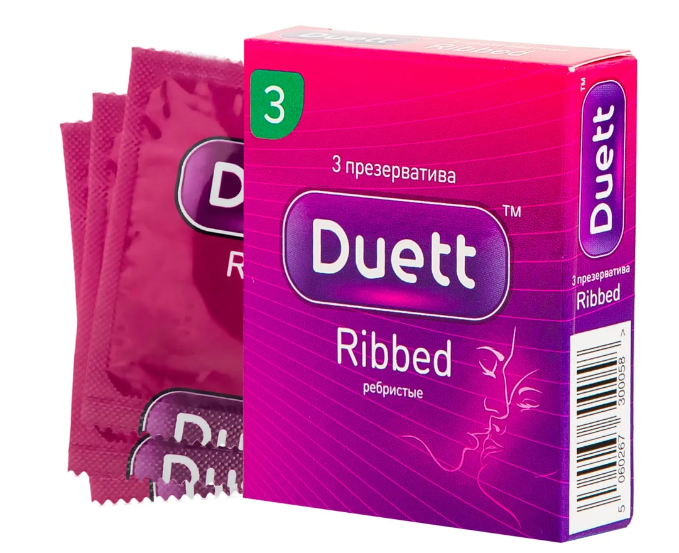 Презервативы Duett Ribbed, 3 шт, ребристые фото