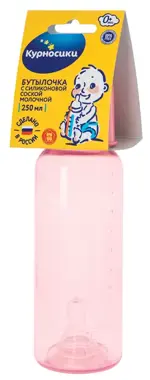 Курносики Бутылочка цветная с силиконовой соской 0+, 250 мл, 1 шт, цвет в ассортименте, арт. 11130 фото