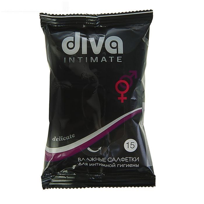 Diva Intimate Black Салфетки влажные для интимной гигиены, салфетки влажные, 15 шт. фото