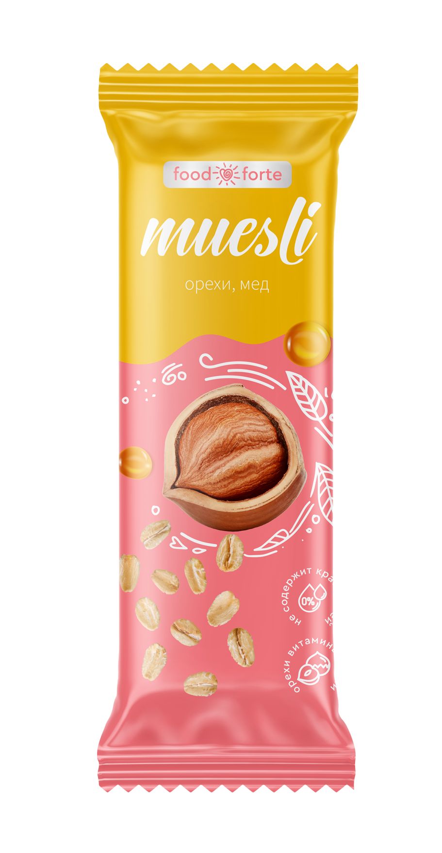 FoodForte Батончик мюсли, 50 г, 1 шт, орех мед фото
