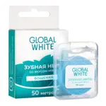 Global White Нить зубная вощеная, 50 м, 1 шт, мята фото