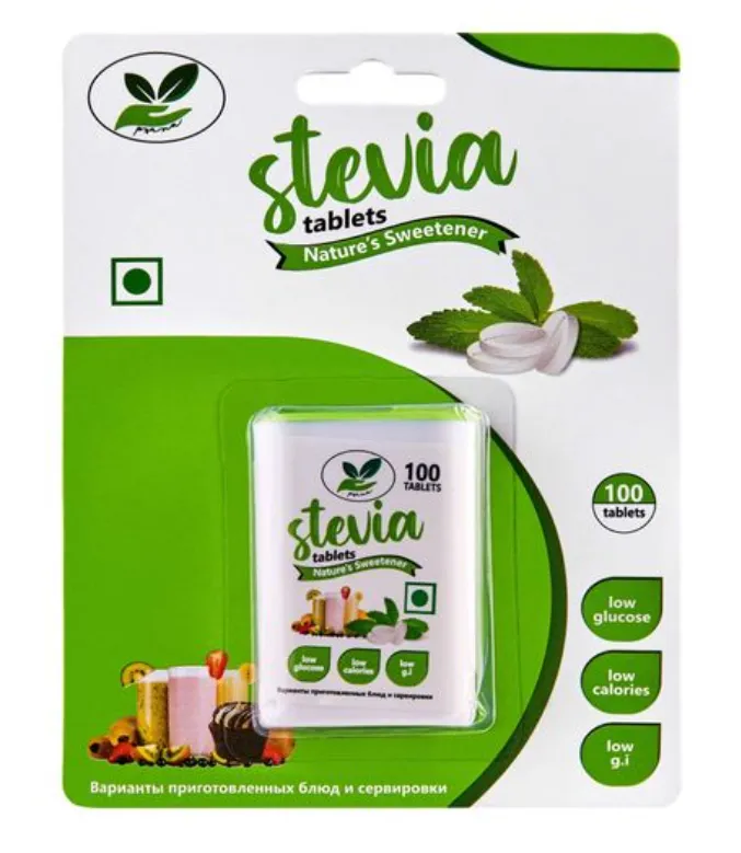 Стевия подсластитель cтоловый натуральный заменитель сахара, таблетки, 100 шт. фото