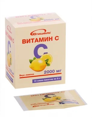 Витамин С Югмедфарм, 2000 мг, порошок для приготовления раствора для приема внутрь, 5 г, 10 шт, с лимоном фото