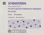 Эуфиллин, 24 мг/мл, раствор для внутривенного введения, 5 мл, 10 шт. фото