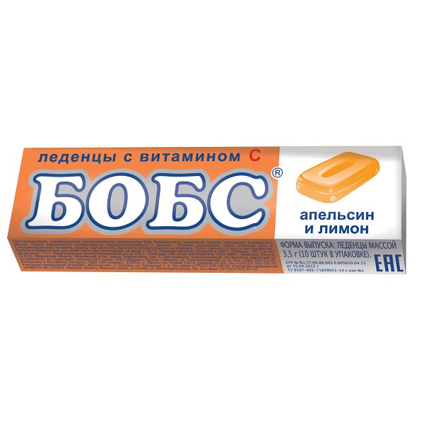 БОБС леденцы с витамином C, леденцы, 35 г, 10 шт, апельсин + лимон фото