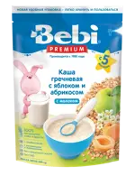 Bebi Premium каша гречневая с молоком, 5+ мес, каша детская молочная, 200 г, 1 шт, яблоко + абрикос фото