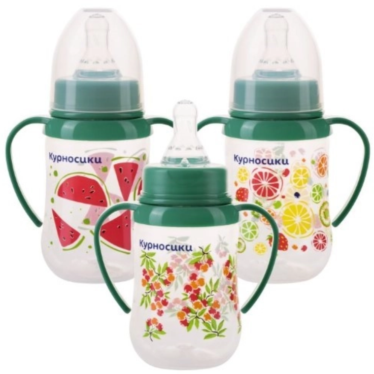 Курносики Бутылочка Фрукты приталенная с ручками и 2 сосками 6 мес+, 125 мл, 1 шт, цвет в ассортименте, арт. 11020 фото