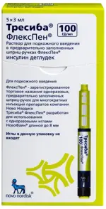 Тресиба, 100 ЕД/мл, раствор для подкожного введения, 3 мл, 5 шт, в шприц-ручках ФлексПен фото