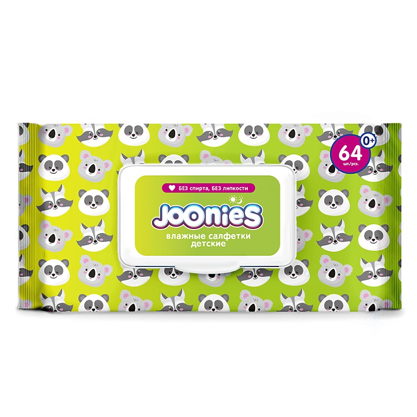 Joonies Cалфетки влажные детские, салфетки влажные, 64 шт, с алоэ, с крышкой фото