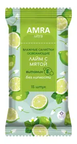 Amra Салфетки влажные освежающие, 15 шт, в ассортименте фото 5