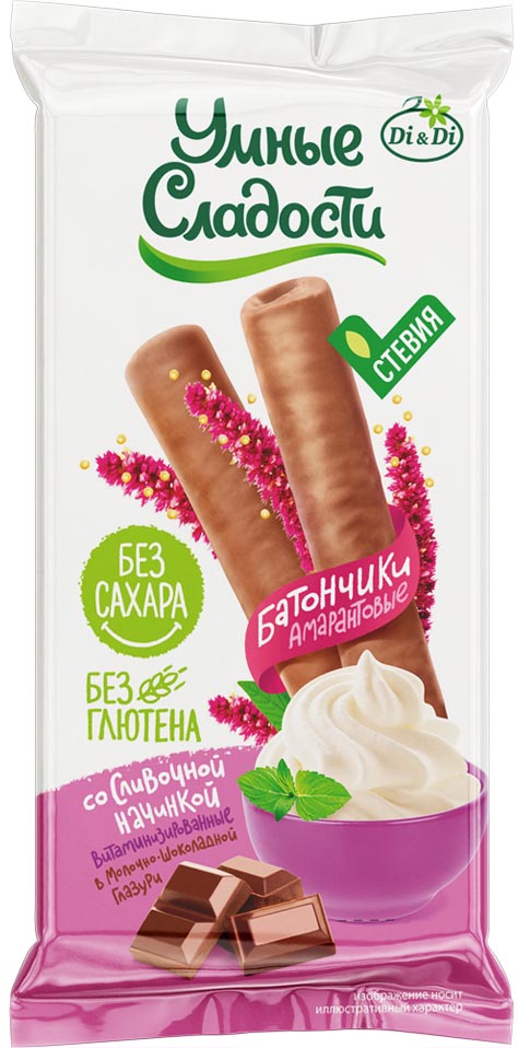 Умные сладости амарантовые батончики в молочно-шоколадной глазури, батончик, 20 г, 1 шт, сливочная начинка фото