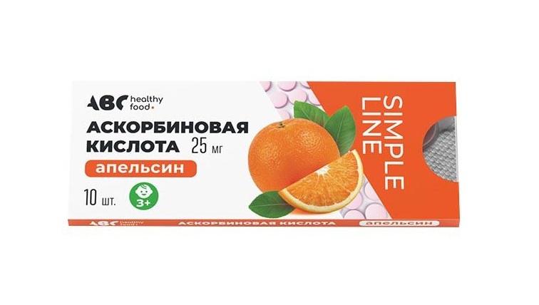 ABC Хэлси Фуд  Аскорбиновая кислота, 25 мг, таблетки жевательные, 10 шт, апельсин фото