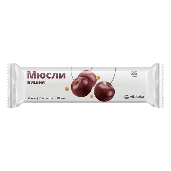 Витатека Мюсли с витамином C, батончик, 25 г, 1 шт, вишня фото