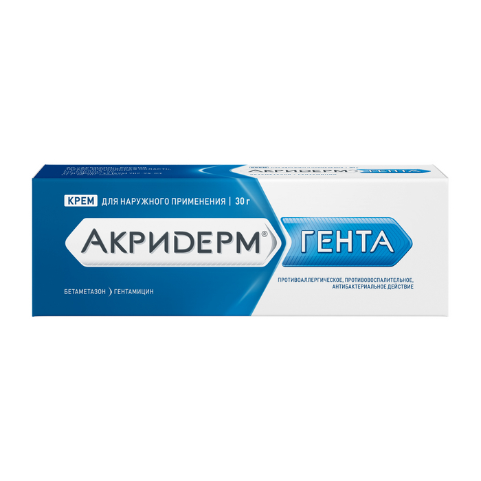 Акридерм Гента, 0.05 % + 0.1 %, крем для наружного применения, 30 г, 1 шт. фото