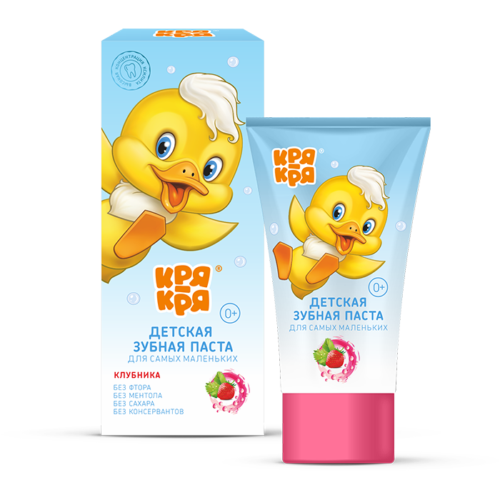 Кря-кря Зубная паста с витамином F, 50 г, 1 шт, клубника, без фтора фото