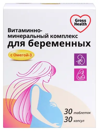 Gross Health витаминно-минеральный комплекс с омегой-3 для беременных, таблетки + капсулы, 60 шт. фото