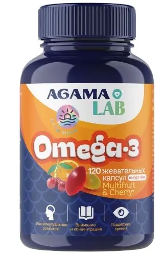 Agama Lab Омега-3 для детей, 700 мг, капсулы, 120 шт, мультифрукт + вишня фото