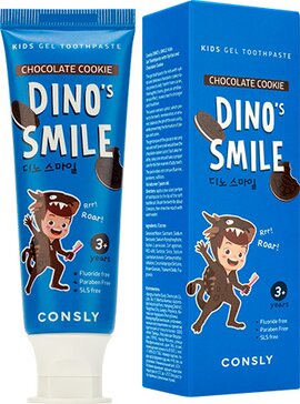 Consly dinos smile зубная паста детская гелевая c ксилитом, паста зубная, 60 г, 1 шт, шоколадное печенье фото