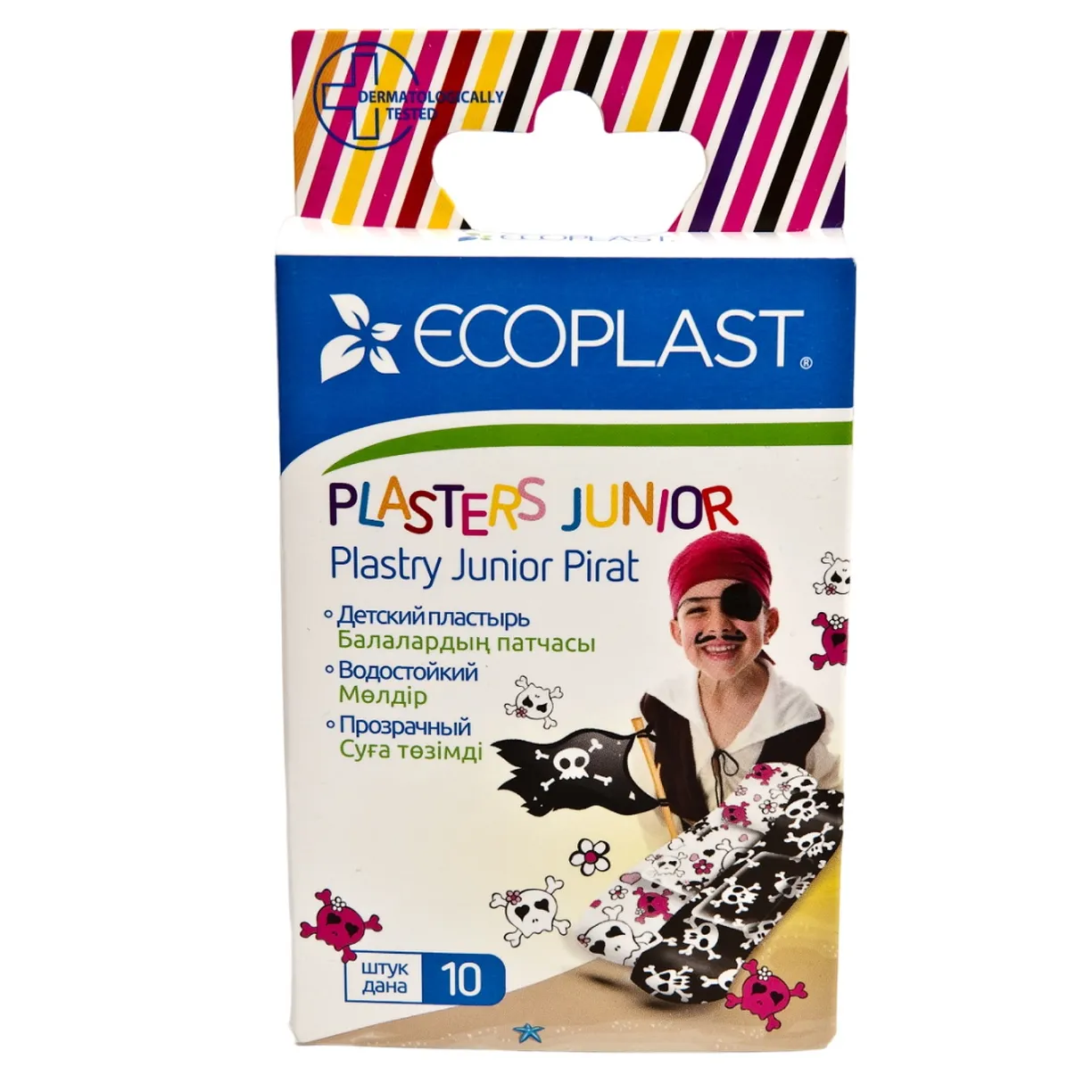 Ecoplast Junior Pirate, 2 см х 7 см, лейкопластырь бактерицидный детский, 10 шт, водостойкий фото