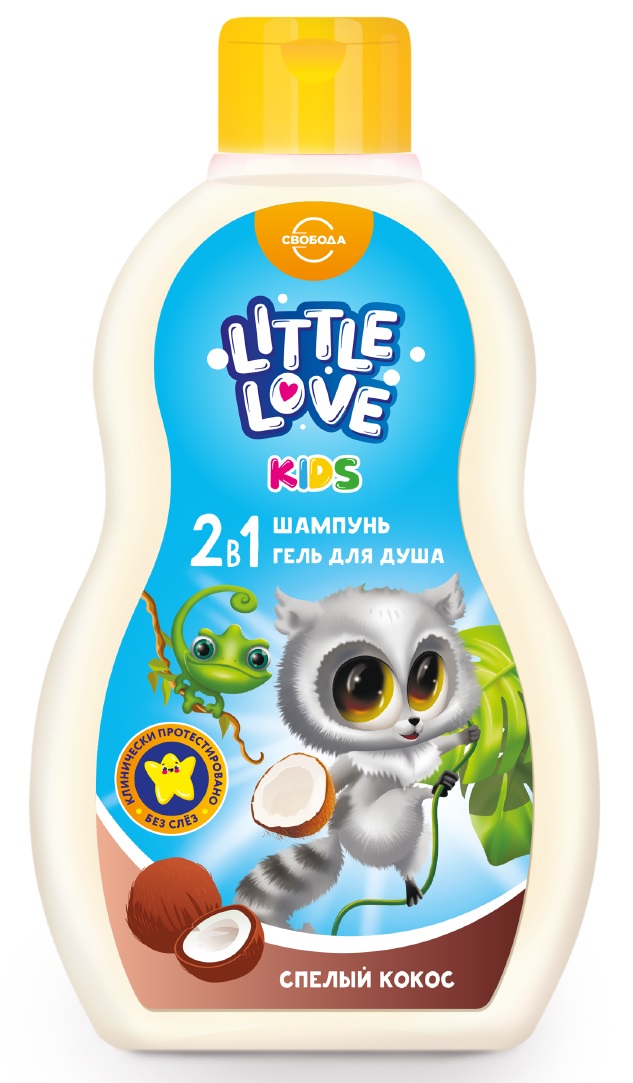 Little love детский Шампунь-гель для душа 2в1, шампунь-гель, 400 мл, 1 шт, спелый кокос фото