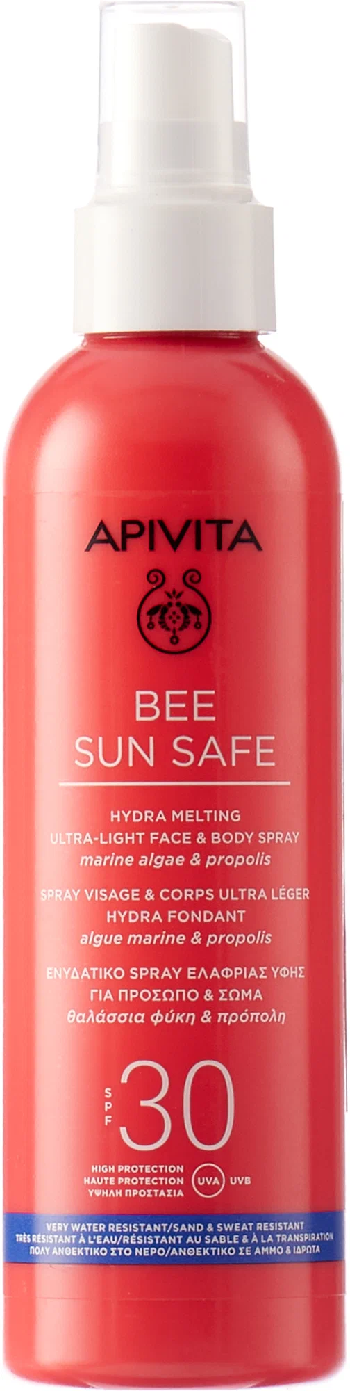 Apivita Bee Sun Safe Спрей солнцезащитный тающий ультра-легкий для лица и тела, спрей, 200 мл, 1 шт, SPF 30 фото