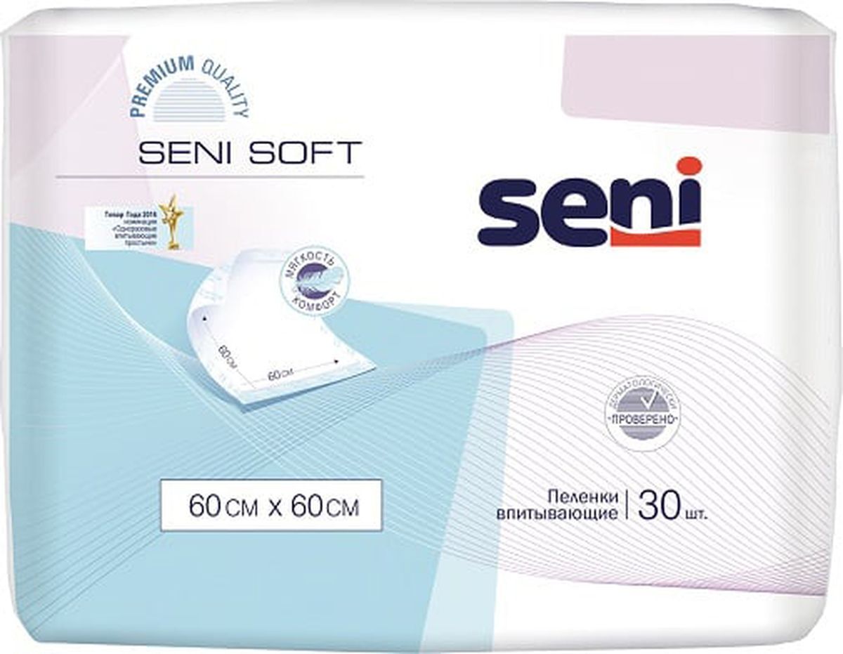 Seni soft Пеленки впитывающие, 60 см x 60 см, 30 шт, 4 капли фото