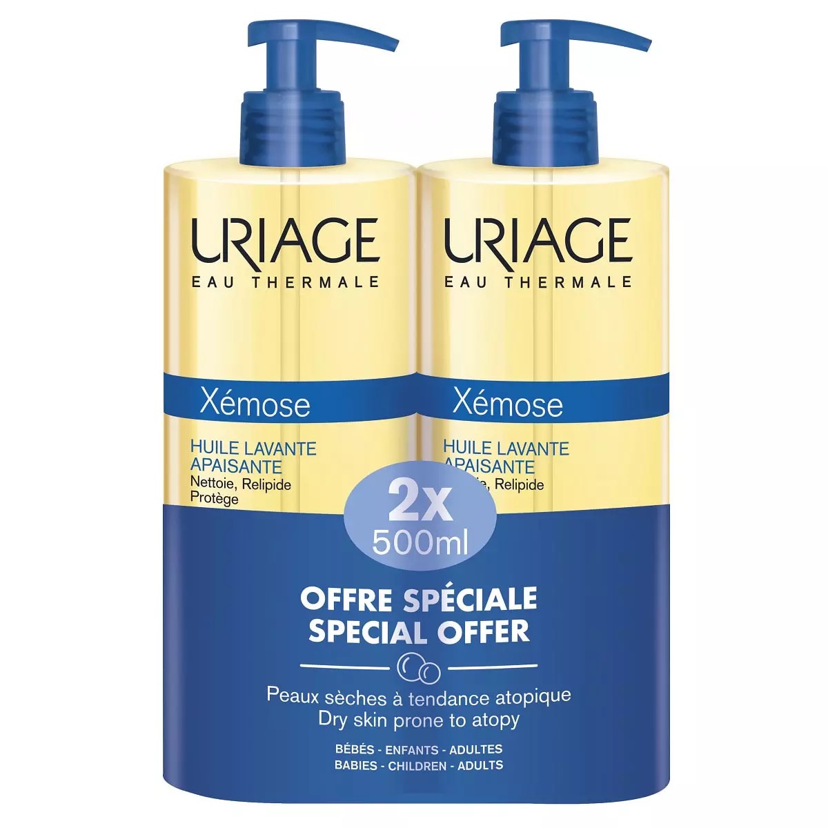 Uriage Xemose Масло очищающее успокаивающее, набор, 500 мл, 2 шт. фото
