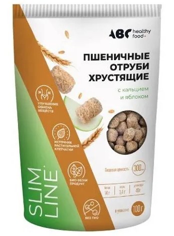 ABC Хэлси Фуд Отруби пшеничные хрустящие с кальцием, 100 г, 1 шт, яблоко фото