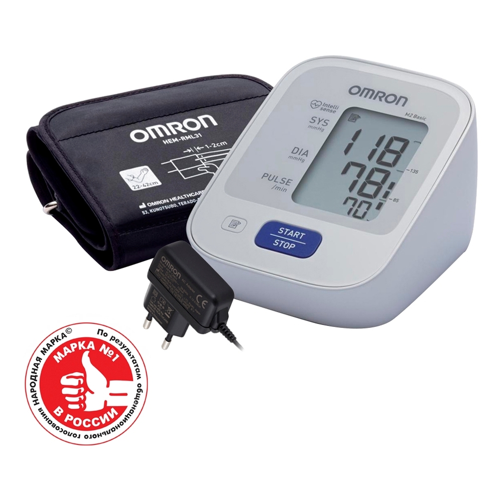 Тонометр автоматический Omron М2 Basic, 1 шт, с адаптером и универсальной манжетой (22-42 см), арт. HEM-7121-ALRU фото