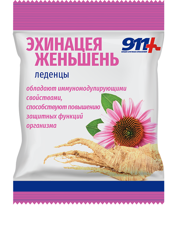 911 Ваша служба спасения леденцы с витамином C, леденцы, 50 г, 1 шт, эхинацея женьшень фото