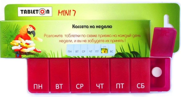 Таблетница на неделю Таблетон мини 7, 1 шт, цветная фото